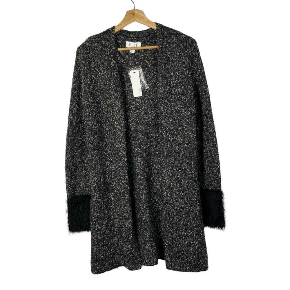 Elle‎ Marled Black Open Front Cardigan Sweater Coat XS
